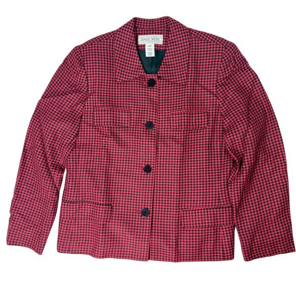 Jones Wear Petite Blazer 12P Pink Black Houndstooth Made USA Vintage - Picture 4 of 8